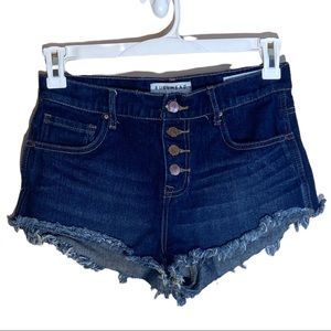 Bullhead Denim High-Rise Button Front Fray Short Shorts